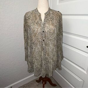 Chico’s Animal Print Button Down Long Sleeve Blouse Shirt Tunic Top Chicos